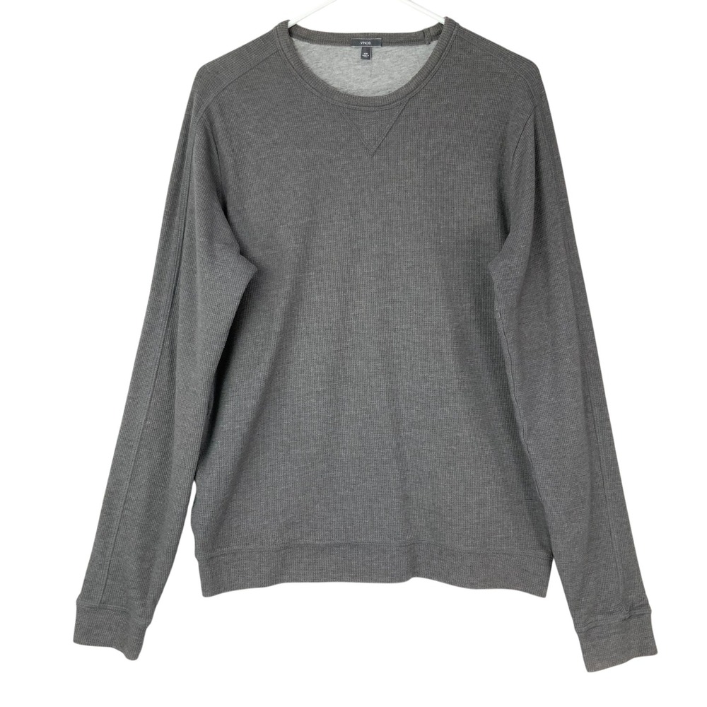 Vince Gray Waffle Knit Thermal Sweater Medium Pullover Crew Neck Long Sleeve
